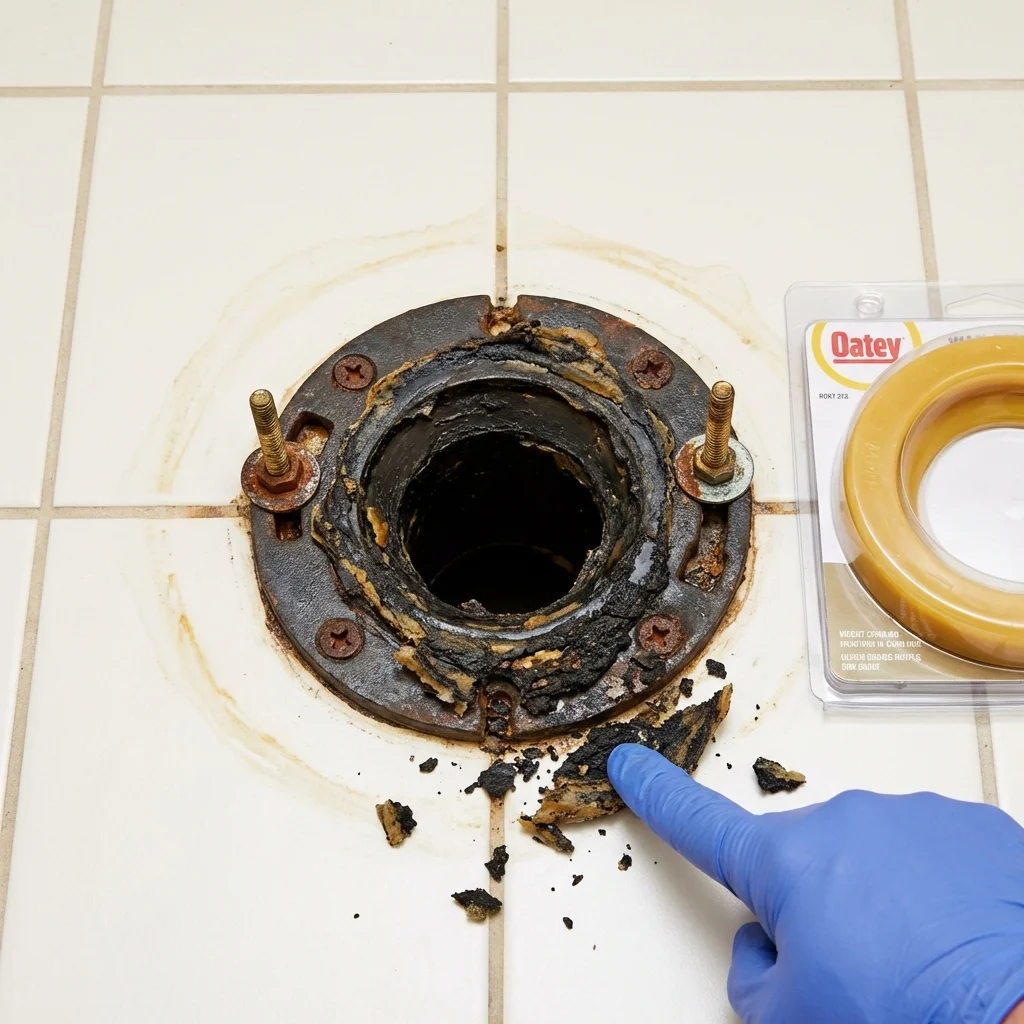Failed wax ring showing water seepage at the base of a toilet in a Mona, UT home